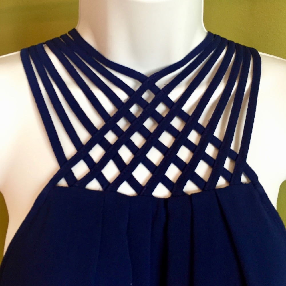 Sweet Wanderer Small Navy Lattice Neckline Top - Picture 2 of 7